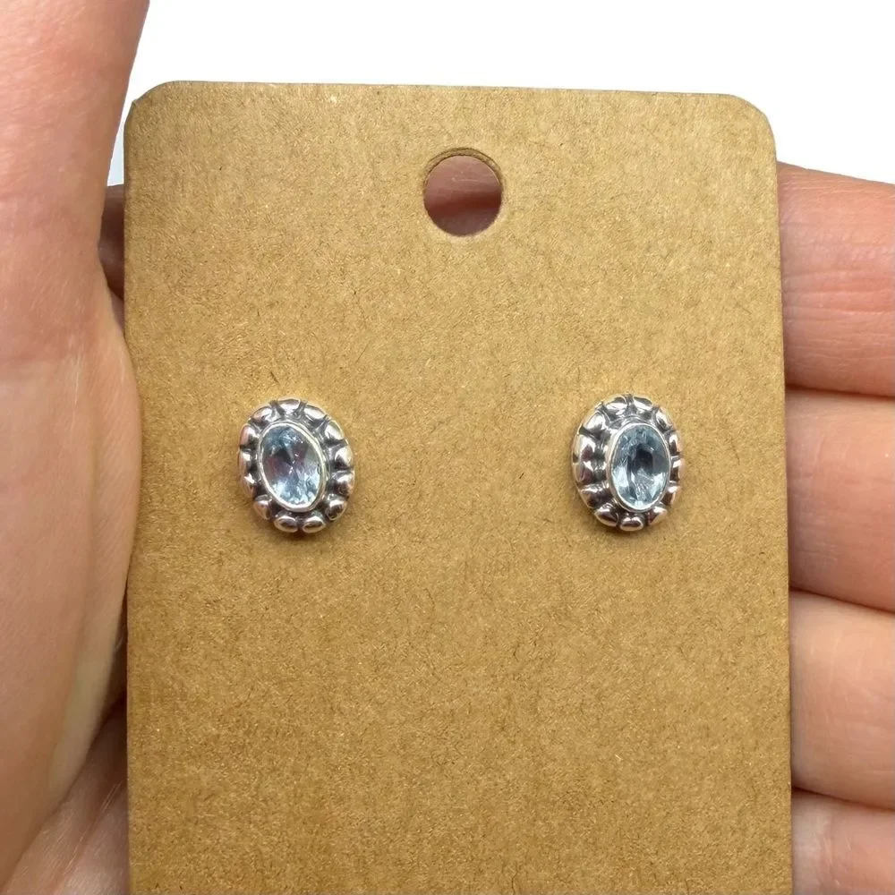 Blue Topaz Stud Earrings Solid 925 Sterling Silver